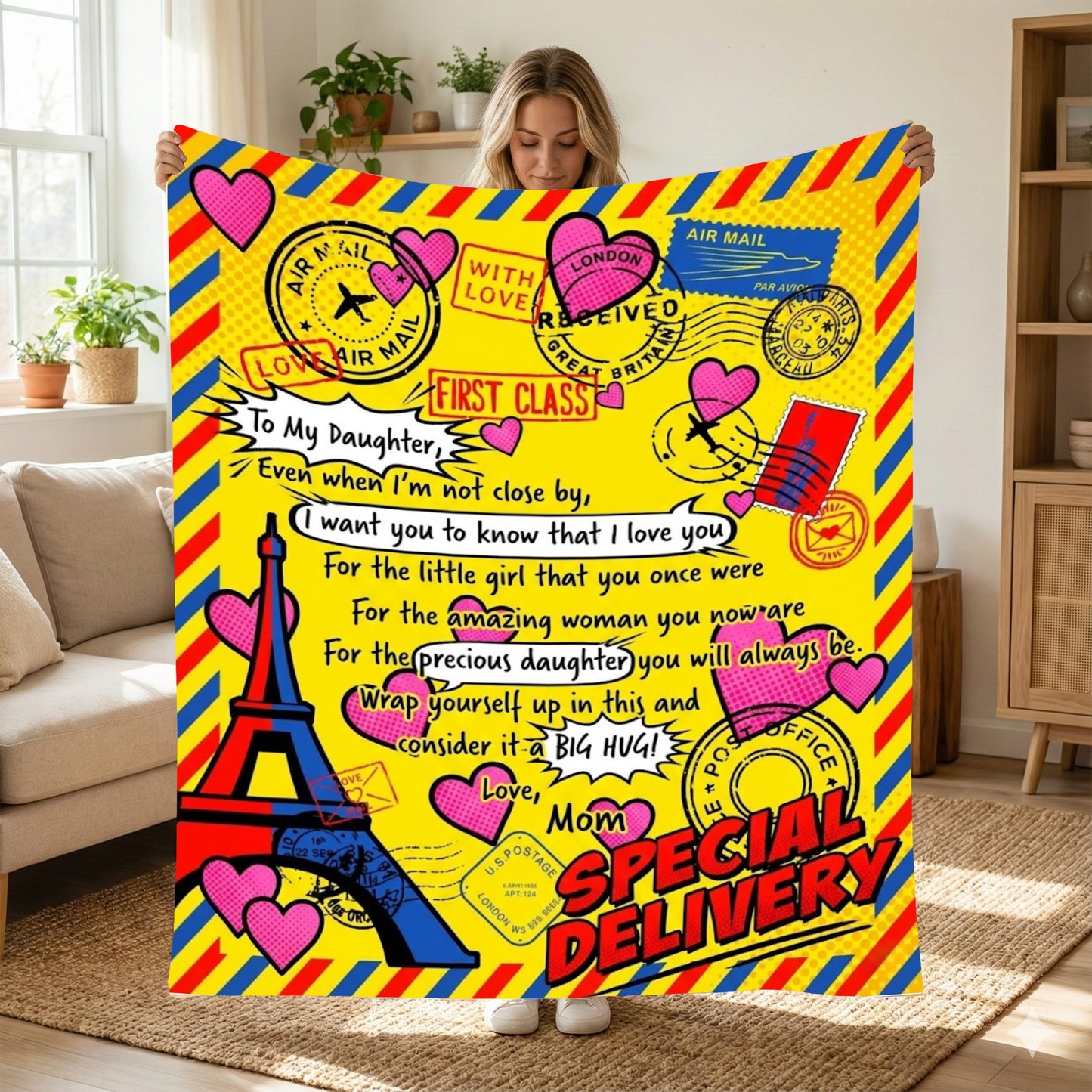 To My Daughter Comic Book Air Mail Blanket from Mom
