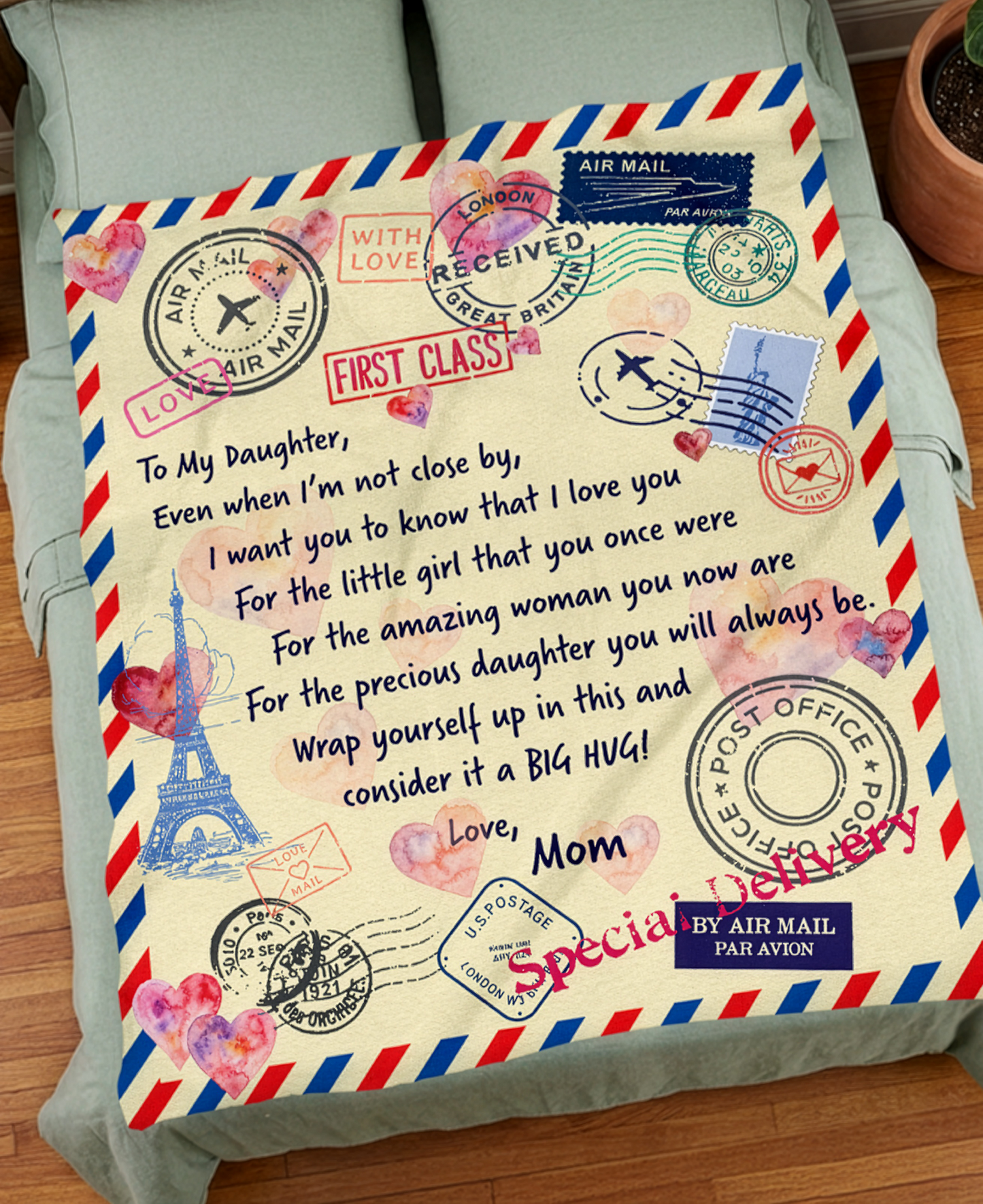 Air Mail "to My Daughter" Cozy Plush Fleece Blanket from Mom