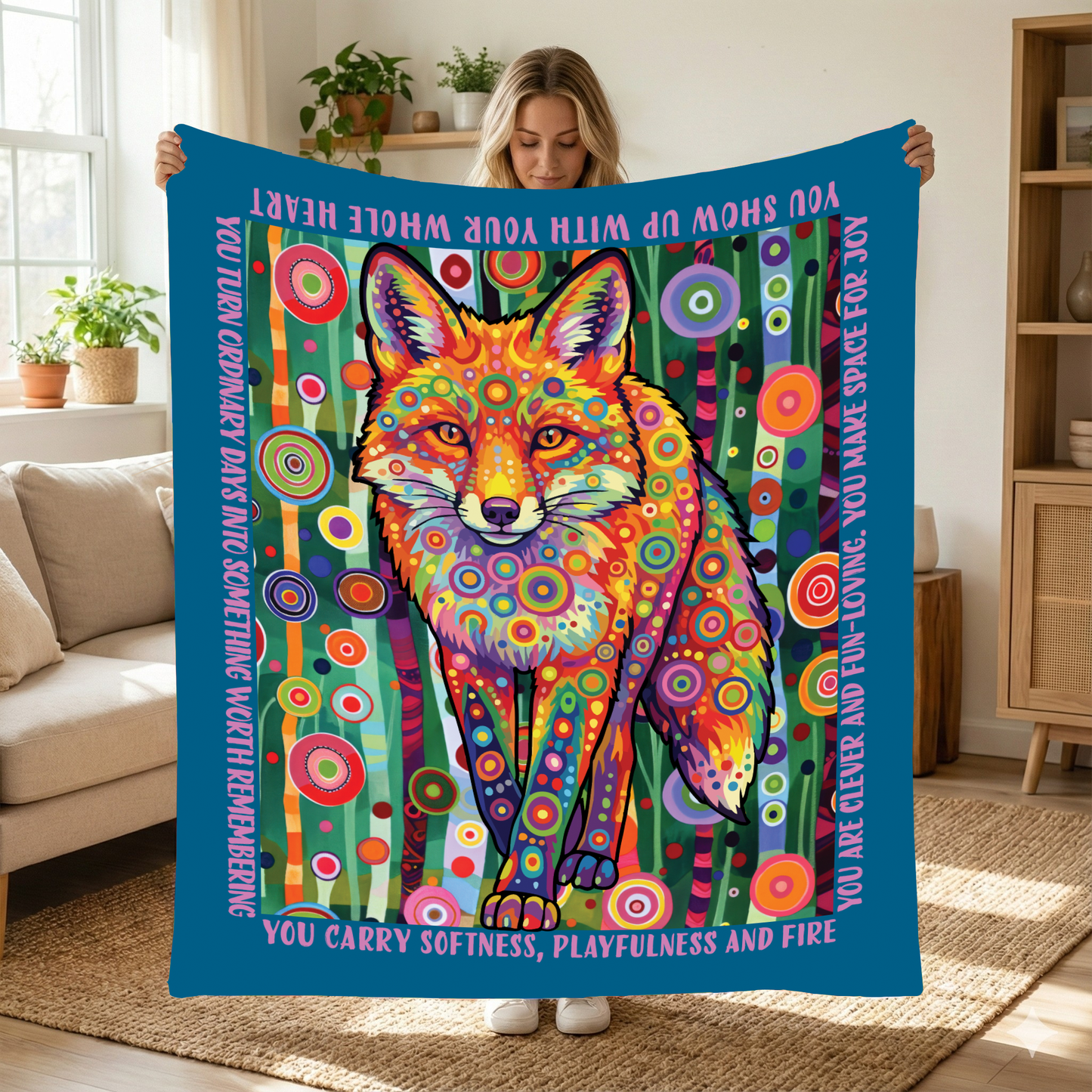 Playful Fox Affirmation Cozy Plush Blanket Gift