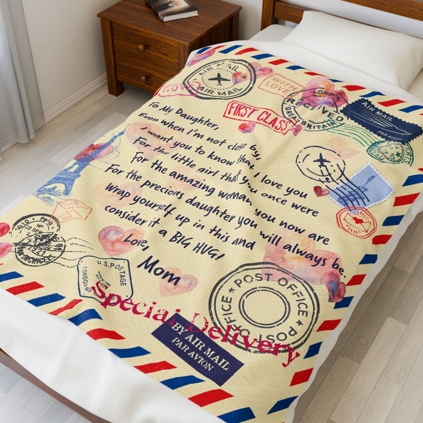 Air Mail "to My Daughter" Cozy Plush Fleece Blanket from Mom