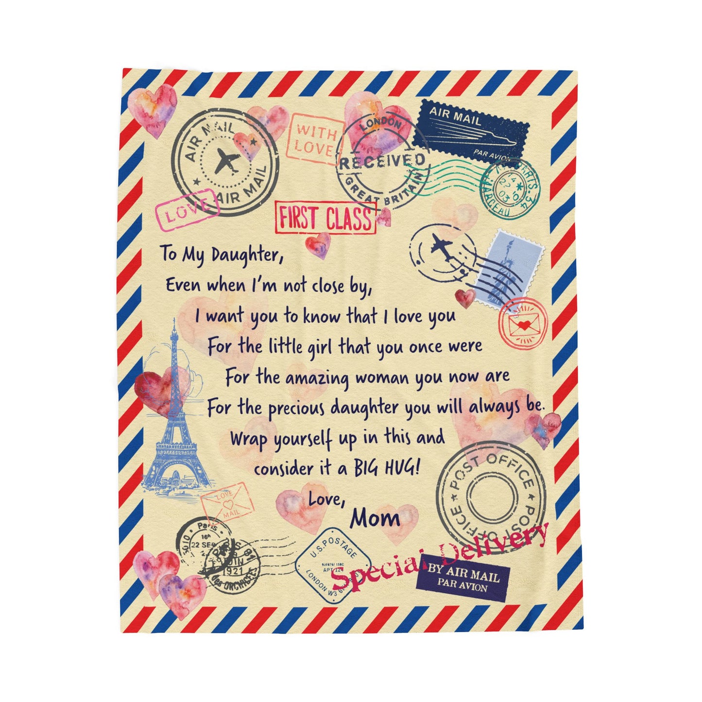 Air Mail "to My Daughter" Cozy Plush Fleece Blanket from Mom