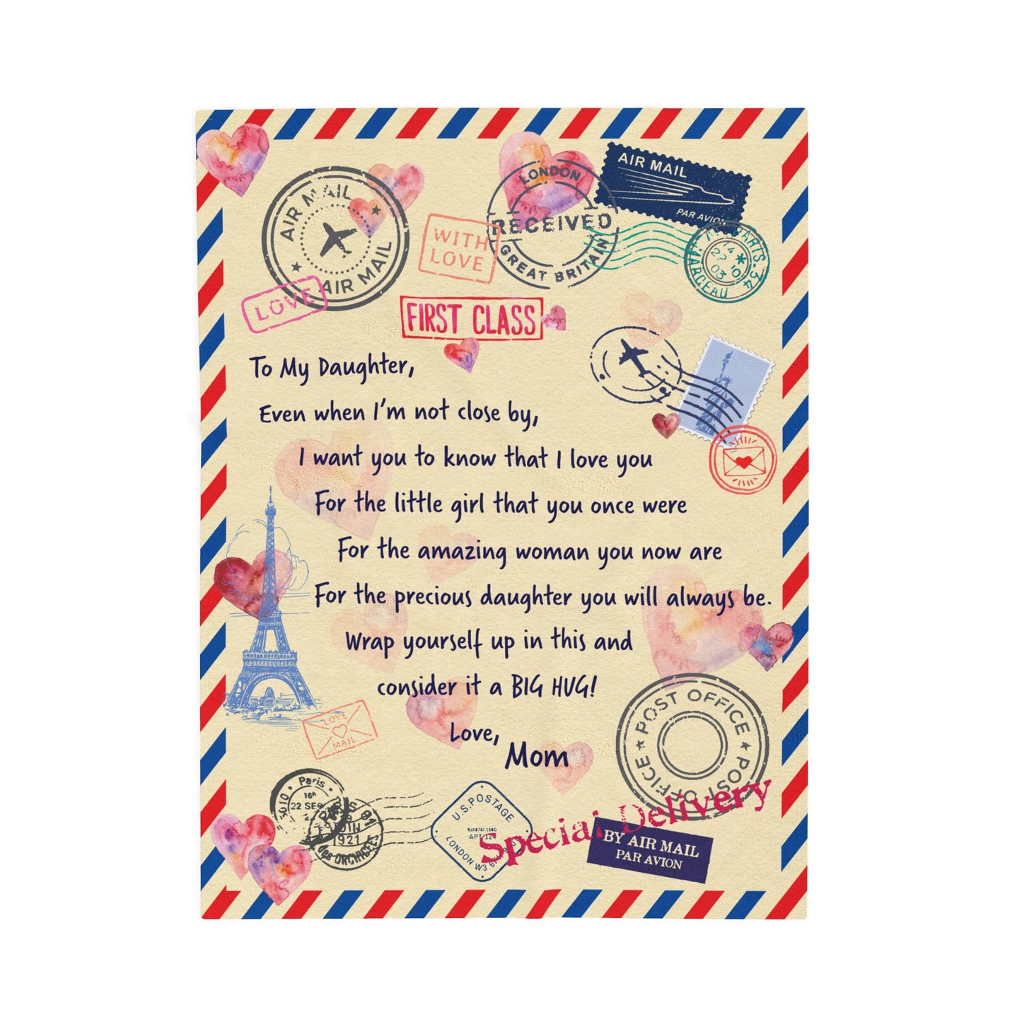 Air Mail "to My Daughter" Cozy Plush Fleece Blanket from Mom